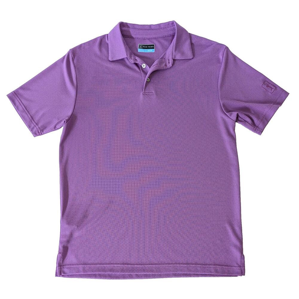 PGA Tour Mens Purple Polo Golf Shirt Size M Chevron Pattern Short Sleeve